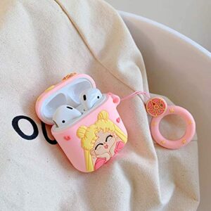 SMAIGE Compatible with Airpods 2 and 1 Case with Keychain, Soft Silicone Skin Case Cover Shock-Absorbing Protective Case-Cartoon Cute Design for Girls and Women ( Pretty Girl )