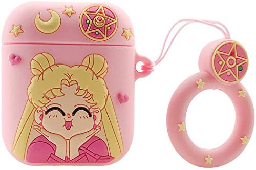 SMAIGE Compatible with Airpods 2 and 1 Case with Keychain, Soft Silicone Skin Case Cover Shock-Absorbing Protective Case-Cartoon Cute Design for Girls and Women ( Pretty Girl )