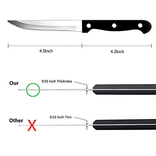 faderic Steak Knives Set of 8, Full-Tang Triple Rivet Stainless Steel Serrated Steak Knives, Black,4.5 In Sharp Blade, For Kitchen Restaurant Tableware Camping,Dishwasher Safe