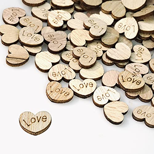 Lystaii 400pcs Rustic Wooden Love Heart Wedding Table Scatter Decoration Valentines’ Day Engraved Natural Wood Heart Table Confetti Children's DIY for Crafts Wedding Engagement Baby Shower Party