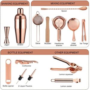 Travel Bartender Kit with Bag | 17-Piece Copper Bar Tool Set & Portable Bar Bag with Shoulder Strap for Easy Carry and Storage | Best Rose Gold Travel Bar Set for Cocktail Making