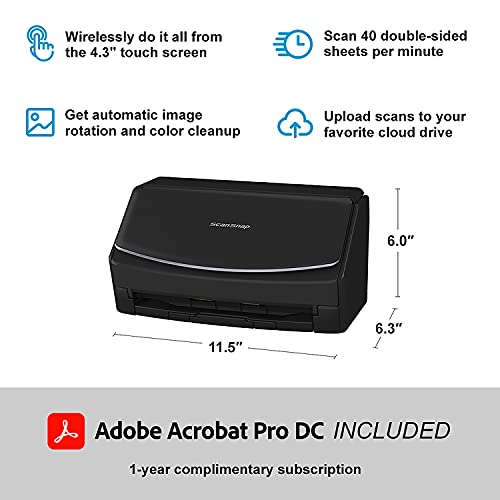 Fujitsu ScanSnap iX1600 Deluxe Versatile Cloud Enabled Document Scanner with Adobe Acrobat Pro DC for Mac or PC, Black