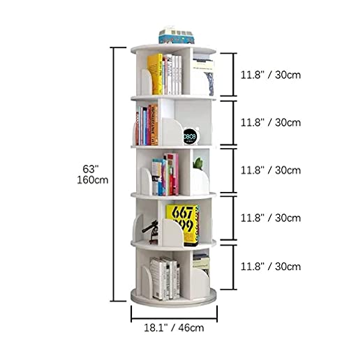 5 Tier 360° Rotating Stackable Shelves Bookshelf Organizer (White)