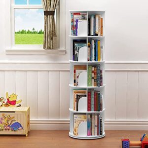 5 Tier 360° Rotating Stackable Shelves Bookshelf Organizer (White)
