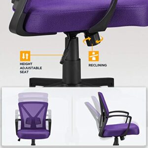 Topeakmart Office Chair Ergonomic Desk Chair Mid-Back Mesh Swivel Computer Chair Lumbar Support Comfortable Executive Adjustable Modern Rolling Task Chair with Armrests for Adults Women, Purple