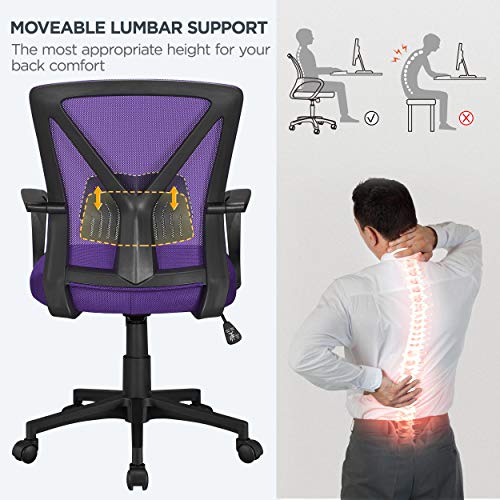 Topeakmart Office Chair Ergonomic Desk Chair Mid-Back Mesh Swivel Computer Chair Lumbar Support Comfortable Executive Adjustable Modern Rolling Task Chair with Armrests for Adults Women, Purple