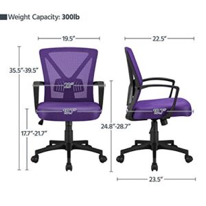 Topeakmart Office Chair Ergonomic Desk Chair Mid-Back Mesh Swivel Computer Chair Lumbar Support Comfortable Executive Adjustable Modern Rolling Task Chair with Armrests for Adults Women, Purple