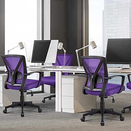 Topeakmart Office Chair Ergonomic Desk Chair Mid-Back Mesh Swivel Computer Chair Lumbar Support Comfortable Executive Adjustable Modern Rolling Task Chair with Armrests for Adults Women, Purple