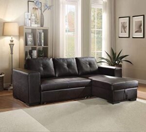 habitrio sectional sofa with pull out bed, black pu leather upholstered 2 seats sleeper sofa and reversible chaise lounge w/storage, modern design 97" l-shaped sleeper sofa for living room, apartment
