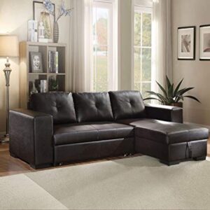 HABITRIO Sectional Sofa with Pull Out Bed, Black PU Leather Upholstered 2 Seats Sleeper Sofa and Reversible Chaise Lounge w/Storage, Modern Design 97" L-Shaped Sleeper Sofa for Living Room, Apartment