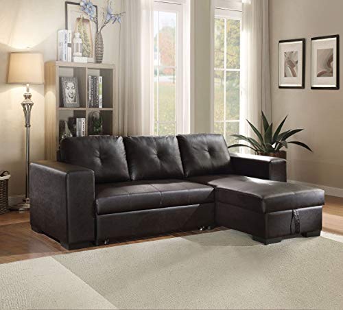 HABITRIO Sectional Sofa with Pull Out Bed, Black PU Leather Upholstered 2 Seats Sleeper Sofa and Reversible Chaise Lounge w/Storage, Modern Design 97" L-Shaped Sleeper Sofa for Living Room, Apartment