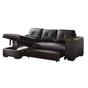 HABITRIO Sectional Sofa with Pull Out Bed, Black PU Leather Upholstered 2 Seats Sleeper Sofa and Reversible Chaise Lounge w/Storage, Modern Design 97" L-Shaped Sleeper Sofa for Living Room, Apartment