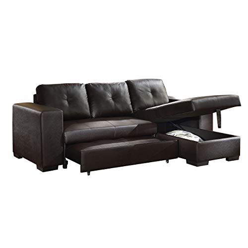 HABITRIO Sectional Sofa with Pull Out Bed, Black PU Leather Upholstered 2 Seats Sleeper Sofa and Reversible Chaise Lounge w/Storage, Modern Design 97" L-Shaped Sleeper Sofa for Living Room, Apartment