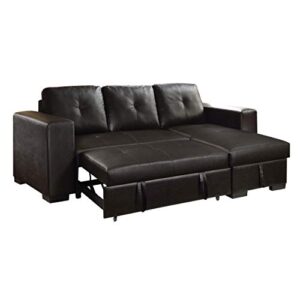 HABITRIO Sectional Sofa with Pull Out Bed, Black PU Leather Upholstered 2 Seats Sleeper Sofa and Reversible Chaise Lounge w/Storage, Modern Design 97" L-Shaped Sleeper Sofa for Living Room, Apartment