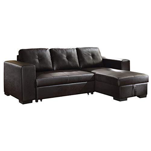 HABITRIO Sectional Sofa with Pull Out Bed, Black PU Leather Upholstered 2 Seats Sleeper Sofa and Reversible Chaise Lounge w/Storage, Modern Design 97" L-Shaped Sleeper Sofa for Living Room, Apartment