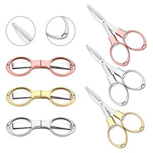 6pcs folding scissors, portable stainless steel travel scissors, glasses-shaped mini shear with 3 colors for home office friends families ( rose gold, gold, silver)