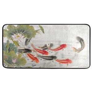 alaza asian lotus and carp fish area rug 39 x 20 inch, non-slip floor mat washable runner rug for kitchen hallway entryway living room bedroom dorm home decor