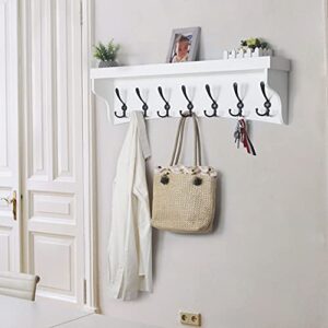 WEBI Coat Rack Wall Mount with Shelf,35’’ Long White Shelf with Hooks Underneath,Wall Mounted Coat Rack with Shelf,Key Rack for Wall,7 Triple Hooks for Hanging Coats,Bathroom,Entryway