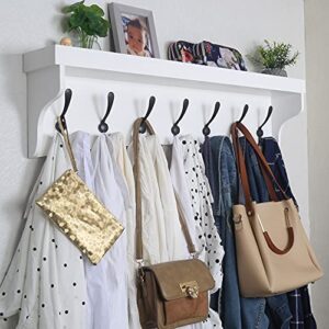 WEBI Coat Rack Wall Mount with Shelf,35’’ Long White Shelf with Hooks Underneath,Wall Mounted Coat Rack with Shelf,Key Rack for Wall,7 Triple Hooks for Hanging Coats,Bathroom,Entryway