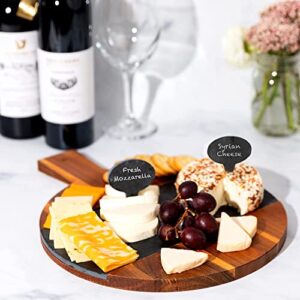 Charmont Large Round Charcuterie Board with Handle Acacia Wood Cheese Board with Slate Serving Platter Slate Cheese Markers Set and Chalk - Food, Cheese and Meat Cutting Board - 11.5 inches