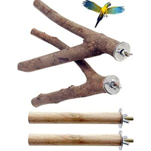 huanmu 4 pcs wood bird perch stand , natural wood parrot perch , parrot cage accessories toys , hanging multi branch perch for parrots.