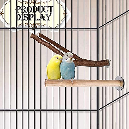 HUANMU 4 PCS Wood Bird Perch Stand , Natural Wood Parrot Perch , Parrot Cage Accessories Toys , Hanging Multi Branch Perch for Parrots.