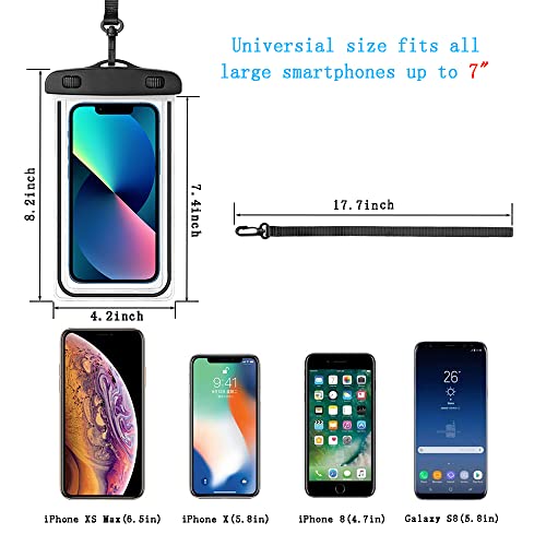 MSERICH Universal Waterproof Case, Waterproof Phone Pouch Compatible for iPhone 13 12 11 Pro Max XS Max,Galaxy S21 S20 S10 S9 Note 10 9 Pixel Up to 7.8", IPX8 Cellphone Dry Bag -5 Pack