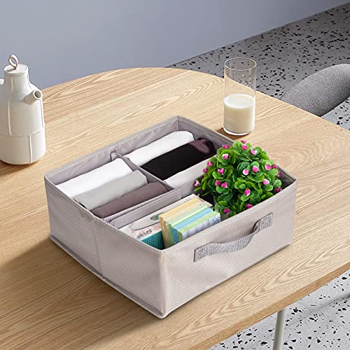 Drawer Organizer, TopMade Foldable Underwear Drawer Organization Clothes Drawer Dividers Desk Closet Organizer Dresser Fabric Bin Shelves Storage Baskets Box for Bra Sock Ties, 4 Cell Drawer Organizer