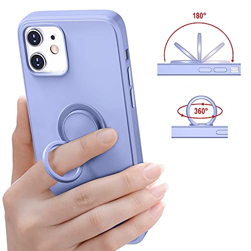 Hython Case for iPhone 12 Case & iPhone 12 Pro Case with Ring Stand, 360° Rotatable Ring Holder Magnetic Kickstand, Shockproof Rubber Protective Phone Case Cover Inner Microfiber Lining, Light Purple