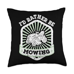lawn mower gifts & accessories lawnmowing-groundskeeper gardening i'd rather be mowing throw pillow, 18x18, multicolor