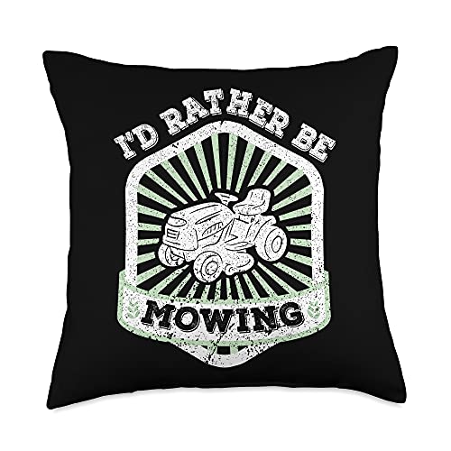 Lawn Mower Gifts & Accessories Lawnmowing-Groundskeeper Gardening I'd Rather Be Mowing Throw Pillow, 18x18, Multicolor