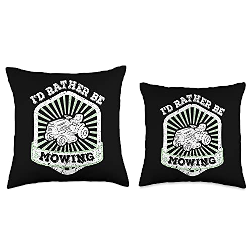 Lawn Mower Gifts & Accessories Lawnmowing-Groundskeeper Gardening I'd Rather Be Mowing Throw Pillow, 18x18, Multicolor