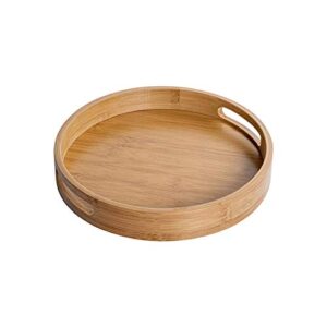 Round Wood Serving Tray with Handles - Natural Wooden Bamboo Ottoman Tray - Coffee Table Decor Food Storage Trays for Breakfast, Lunch, Dinner, Patio, Coffee Table, BBQ, Party