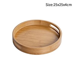 Round Wood Serving Tray with Handles - Natural Wooden Bamboo Ottoman Tray - Coffee Table Decor Food Storage Trays for Breakfast, Lunch, Dinner, Patio, Coffee Table, BBQ, Party