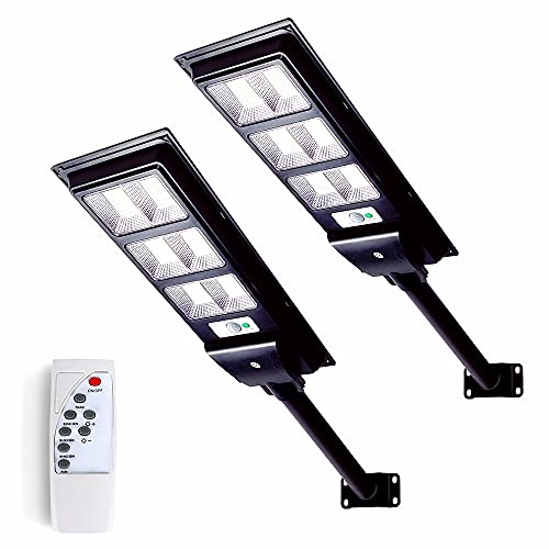 Lysed 2 Pack Solar Street Light Outdoor with Motion Sensor, 10000LM Dusk to Dawn Solar Flood Lights IP66 Waterproof LED Security Light for Parking Lot, Yard, Street, Basketball Court