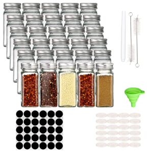 homerove 6oz spice jars bottles, 30pcs empty square spice containers with shaker lids and airtight metal caps(30pcs blank lables, silicone funnel and brush included)