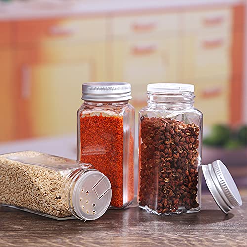 Homerove 6oz Spice Jars Bottles, 30pcs Empty Square Spice Containers with Shaker Lids and Airtight Metal Caps(30pcs Blank Lables, Silicone Funnel and Brush Included)