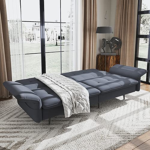 HONBAY Folding Futon, Convertible Sleeper with Adjustable Back, Tufted Sofa Couch Bed for Small Space, Bluish Grey