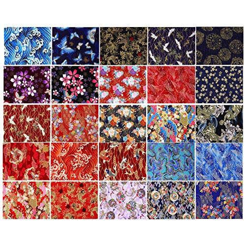 MILISTEN 25 Sheets Cotton Fabric Bundle Flower Printed Fabric Japanese Style Cotton Wrapping Cloth Squares Quilting Fabric for Scrapbooking Sewing DIY Crafts, 20X25CM