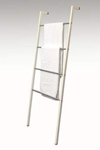 asta metal towel ladder with 4-tier stainless steel storage rungs. powder-coated metal storage rack for bathroom, bedroom and laundry room. b601 (light beige)