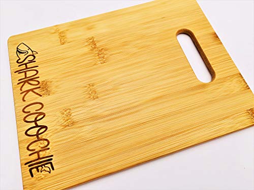 Shark Coochie 8.5"x11" (charcuterie board) Engraved Bamboo Wood Cheese Cutting Board with Handle Butter Board