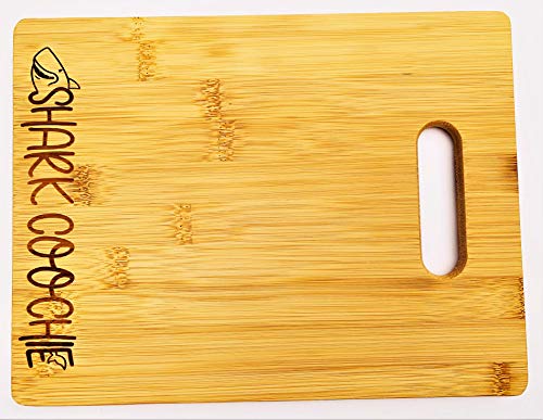 Shark Coochie 8.5"x11" (charcuterie board) Engraved Bamboo Wood Cheese Cutting Board with Handle Butter Board