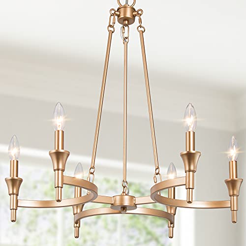 classy leaves Chandeliers for Dining Rooms, Chandeliers Modern, 6 Light Gold Chandelier Light Fixture for Living Room, Bedroom, 25" W x 25" L x 26.8" H