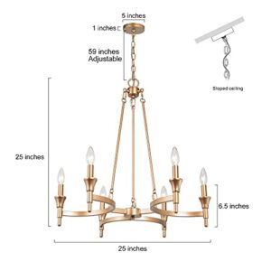 classy leaves Chandeliers for Dining Rooms, Chandeliers Modern, 6 Light Gold Chandelier Light Fixture for Living Room, Bedroom, 25" W x 25" L x 26.8" H