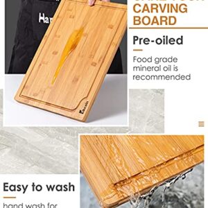 Bamboo Cutting Board, 3-Piece Kitchen Chopping Board with Juice Groove and Handles Heavy Duty Serving Tray Wood Butcher Block and Wooden Carving Board,Large,Kikcoin