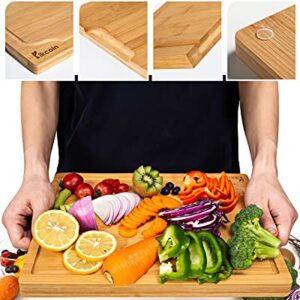 Bamboo Cutting Board, 3-Piece Kitchen Chopping Board with Juice Groove and Handles Heavy Duty Serving Tray Wood Butcher Block and Wooden Carving Board,Large,Kikcoin