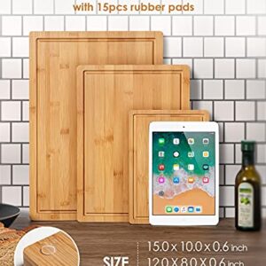 Bamboo Cutting Board, 3-Piece Kitchen Chopping Board with Juice Groove and Handles Heavy Duty Serving Tray Wood Butcher Block and Wooden Carving Board,Large,Kikcoin