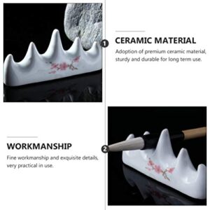 NUOBESTY Ceramic Brush Pen Holder 2PCS Ceramic Calligraphy Brush Holder Chinese Painting Brushes Rests Mountain Shape Brush Holder 4 Ports Rest Stand Pen Rack Tool Paint Brush Rest Stand