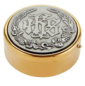 christian brands brass ihs hospital communion pyx, religious church goods, 3 14 inch, gold