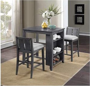 new classic furniture heston storage counter table set with two chairs, 36-inch, gray